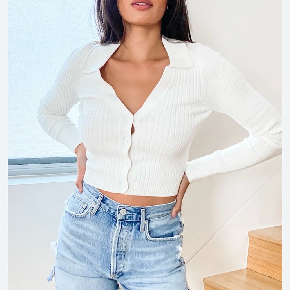 Lulus White Ribbed Collared Knit Cardigan
